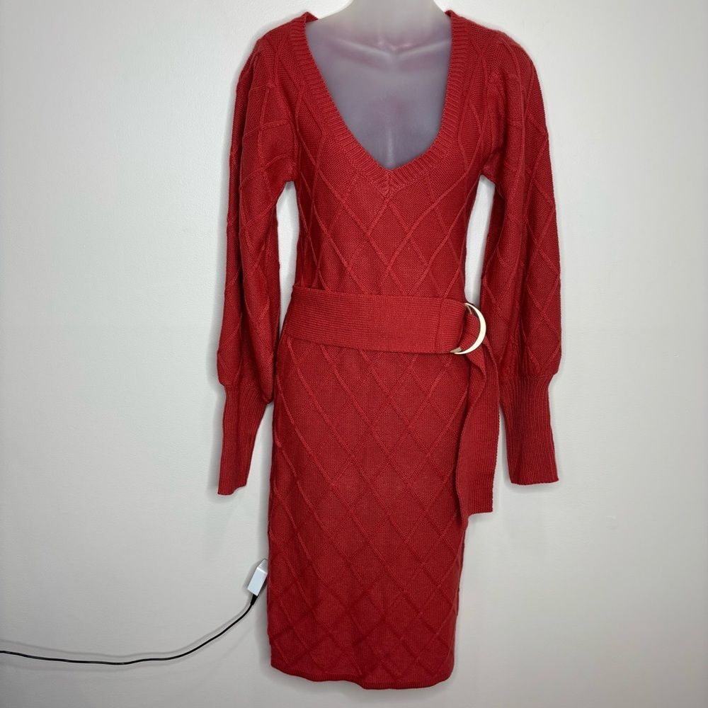 VENUS Belted Midi Sweater Dress Size Small Orange coral retro Y2K comfy